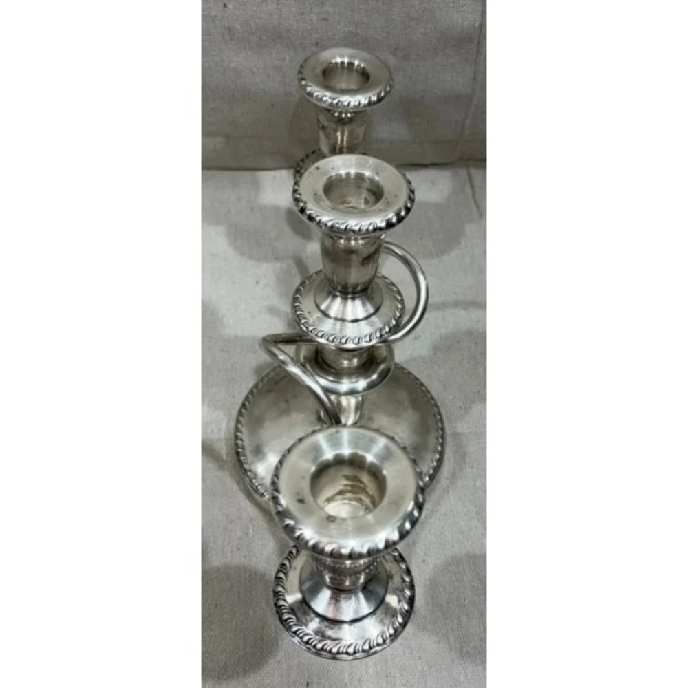 Sheffield Silver Co 3 Light Candelabra Silver Plate Gadroon Trim 12 Inch Wide